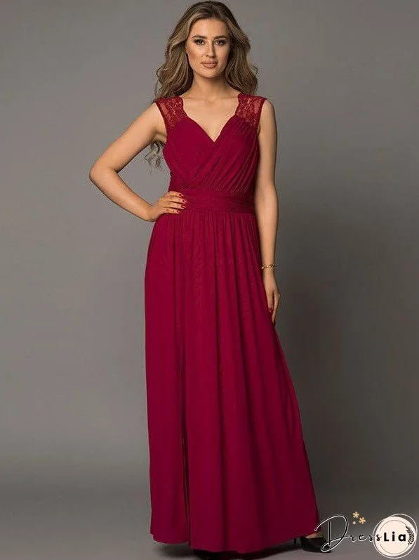 Solid V-Neck Long Sleeve Slit Dress