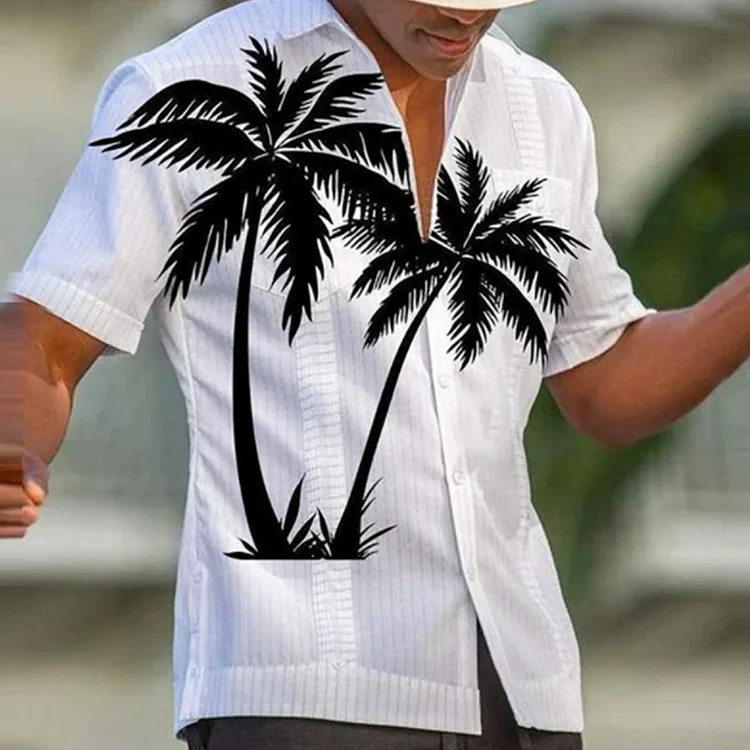 Men's printed cotton linen Hawaiian shirt