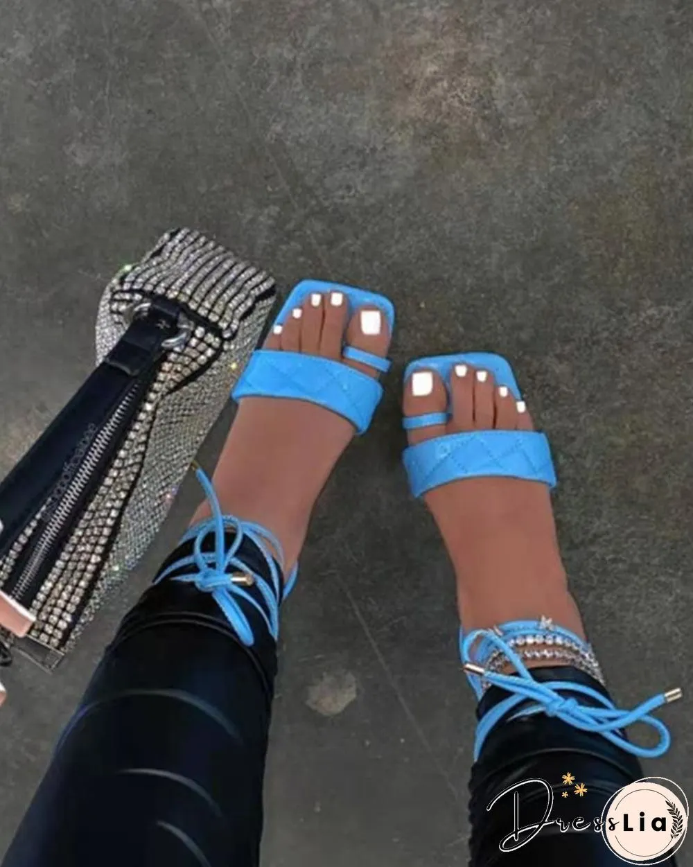 Solid Toe Post Square-toe Flat Sandals