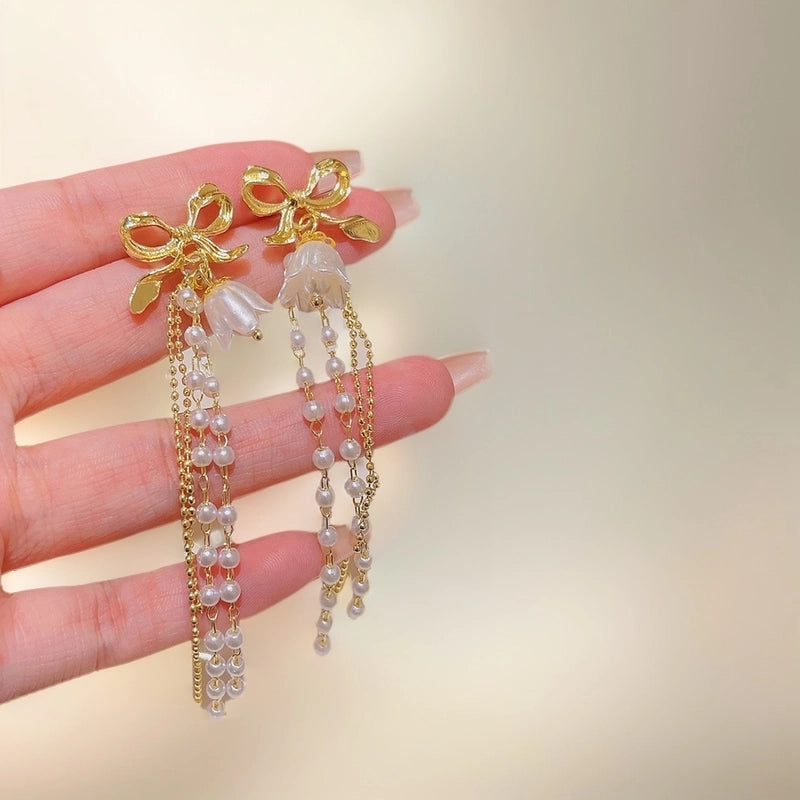 1 Pair IG Style Minimalist Heart Shape Flower Bow Knot Inlay Alloy Artificial Pearls Rhinestones Drop Earrings Earrings Ear Studs