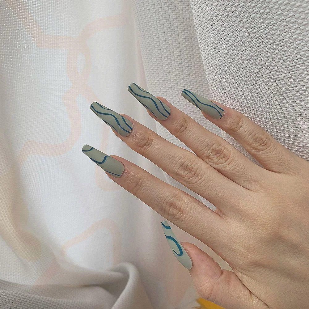 24Pcs Long Ballerina False Nail Love Pattern French Coffin Fake Nails Full Cover Wearable DIY Manicure Tools Press On Nails 1029-Nail Inspo