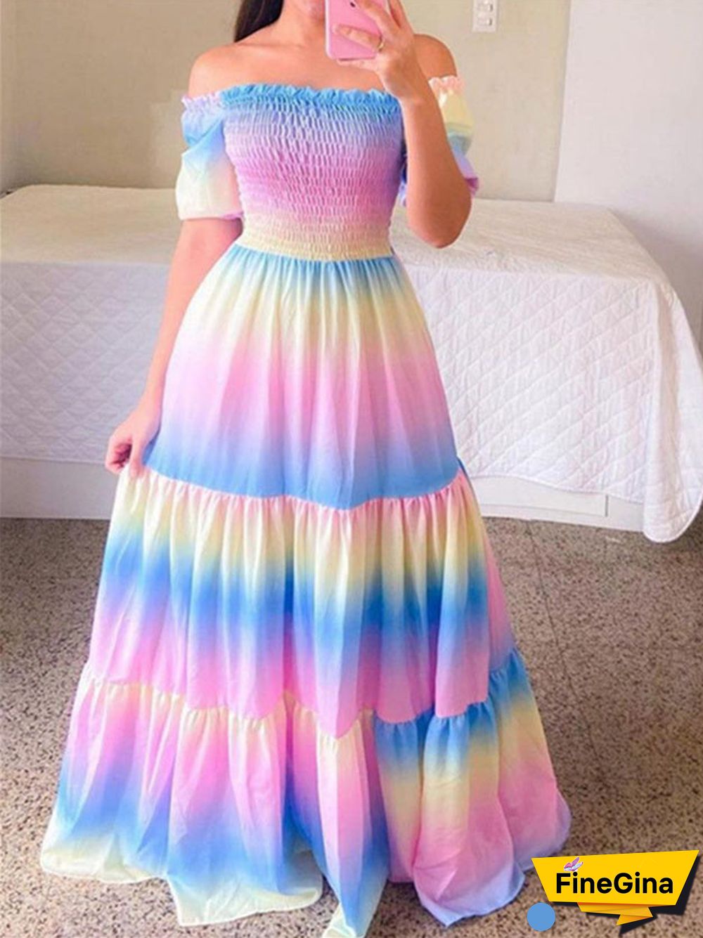 Women Sleeveless Off-shoulder Floral Printed Dress