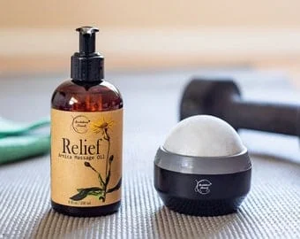 pornhint Pornhint Pain Relief Bundle | Arnica Massage Oil and Cold Massage Ball for Relief from Muscle Soreness, Aches, and Pains | Exercise and Fitness