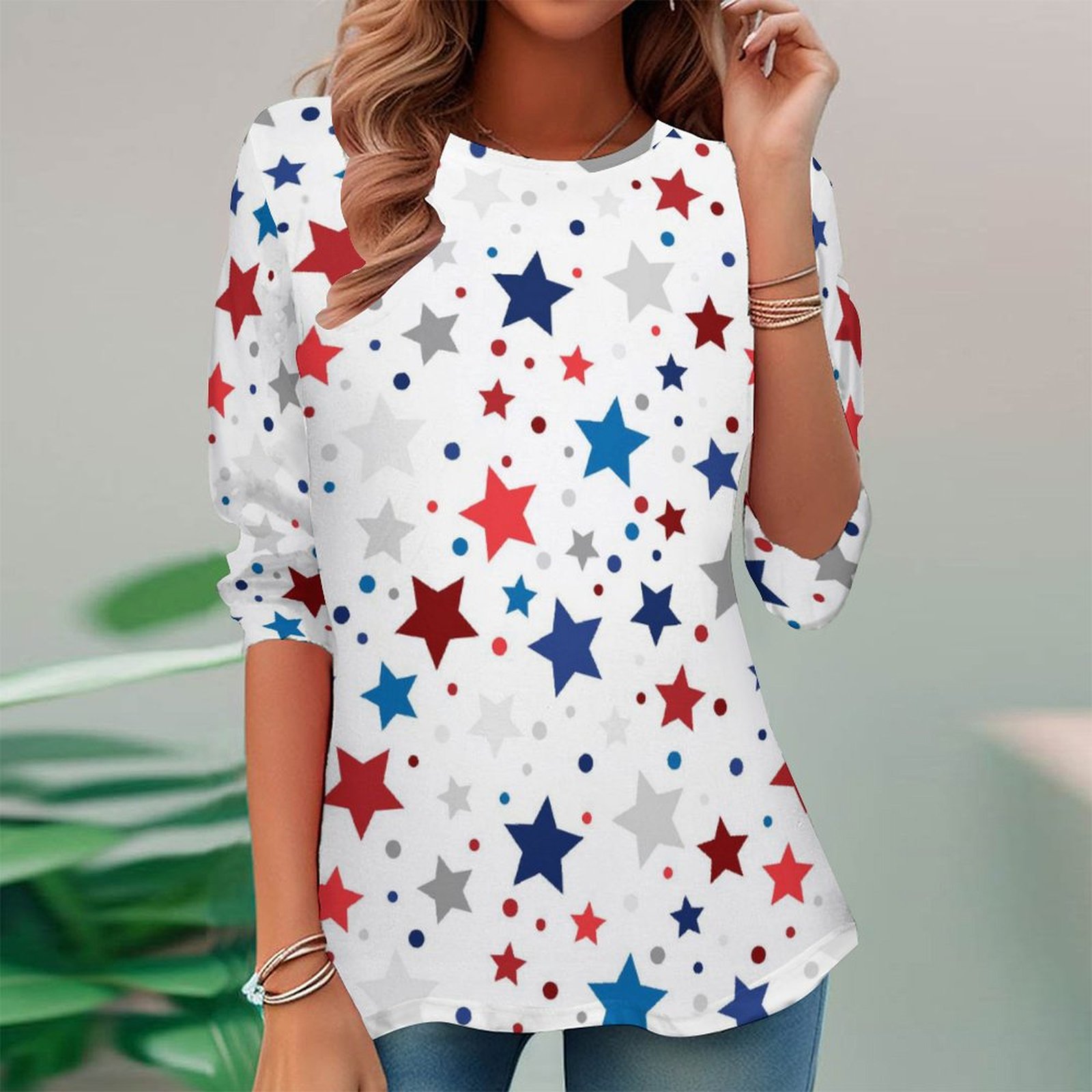Women Long Sleeve V-neck Graphic Floral Printed Top