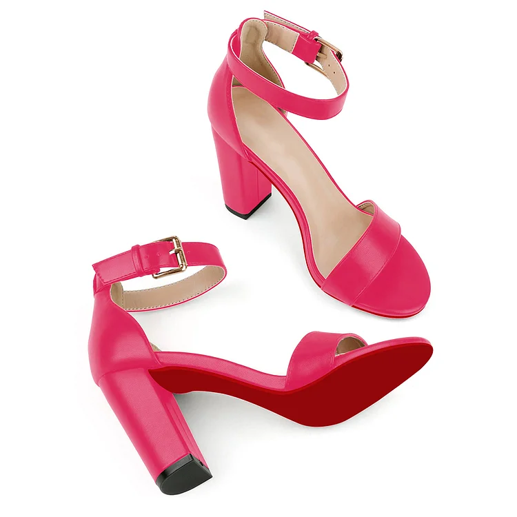 90mm Women's Red Bottoms Sandals Chunky Block High Heels Ankle Strap Heeled Sandals Matte VOCOSI VOCOSI