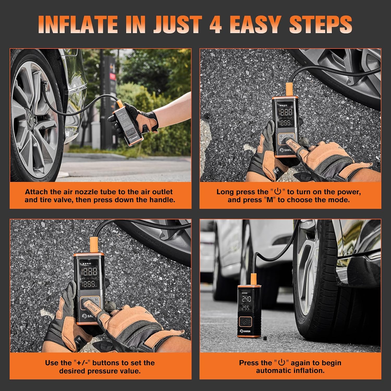 SAKER Tire Inflator Portable Air Compressor, Faster Portable Air Pump