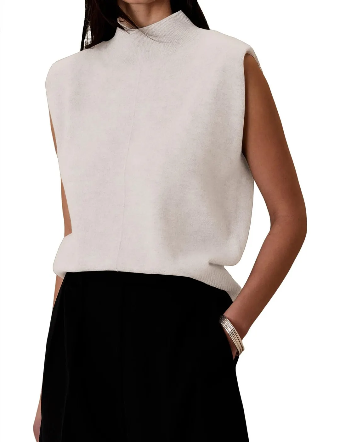 Brownm Pure Color Half Collar Sleeveless Fashion Sweaters