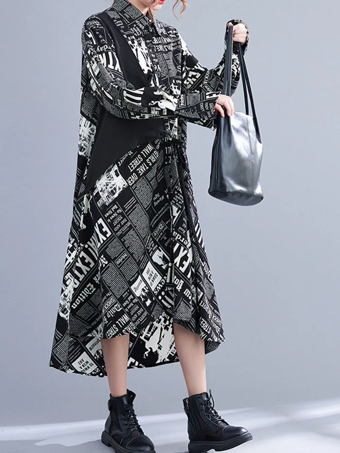 Fashion Print Panel Shirt Dress