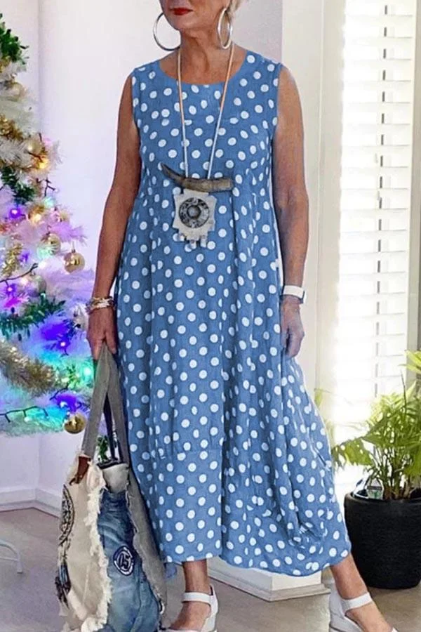 Polka Dots Print Sleeveless Paneled Holiday Midi Dress