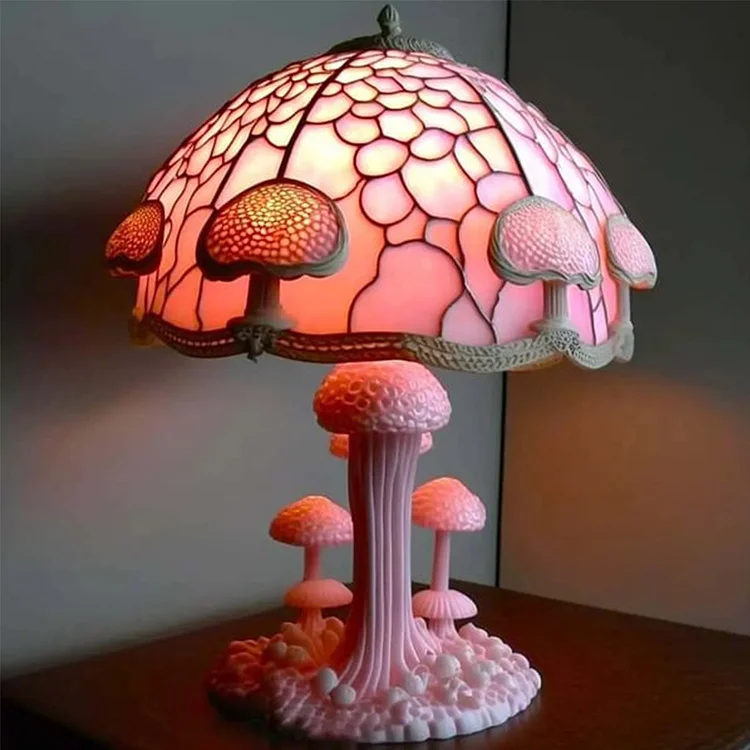 Mushroom Atmosphere Table Lamps Rural Style Resin Bedroom Lamp (Pink Mushroom)