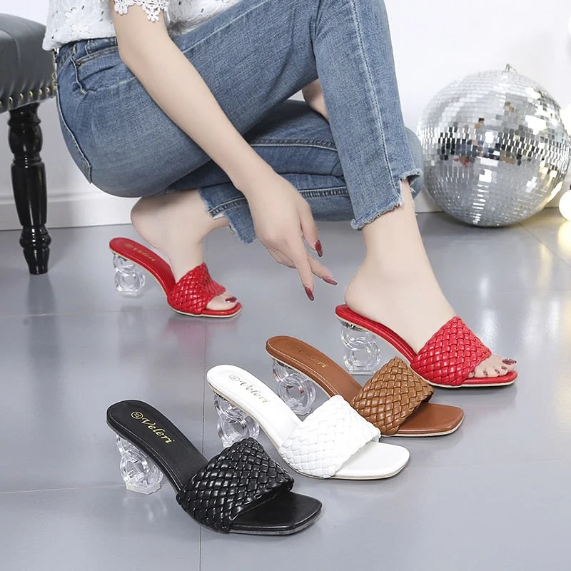 Open Toe Fashion Weave Womens Sandals All Match Roman Shoes Clear Heels Summer Female Luxury Party Zapatos De Mujer Plataforma