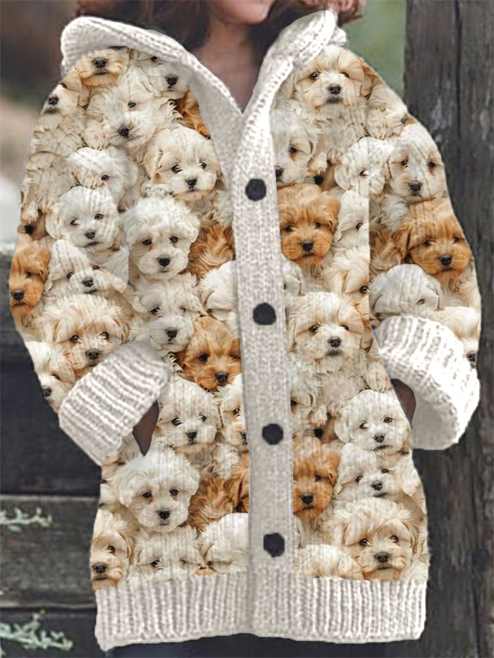 Women's Retro Jacquard Winter Coat Thickened Fall and Winter Animal Print Cardigan Sweater