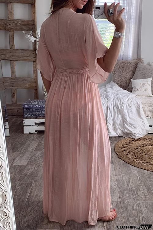 Crochet Lace Insert Long Cardigan