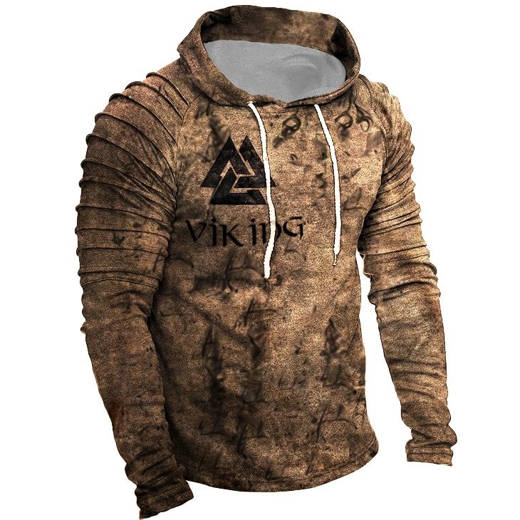 Men's Outdoor  Viking Warrior Print Hooded Sweater