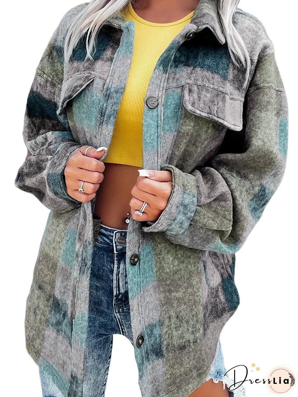 Plaid Multicolor Oversized Shacket with Button Details