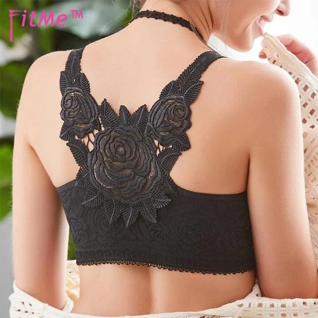 Embroidered Flowers Bra Wireless Front Button Bra Large Size For Women –  Lismali