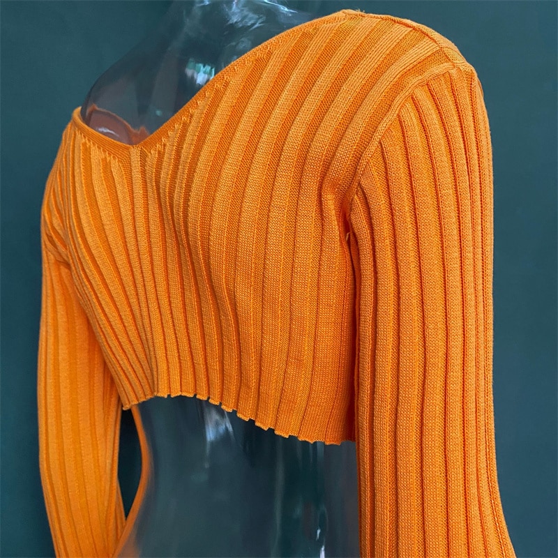 Ootddress Sexy Knitted Long Sleeve Cardigan Sweaters for Women Casual Shirts Ladies Ribbed Knit Cropped Tops Pullovers Femme 2025