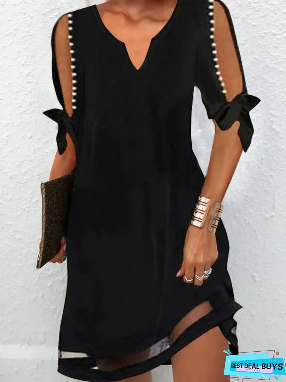 Casual Short Sleeve V Neck Dress
