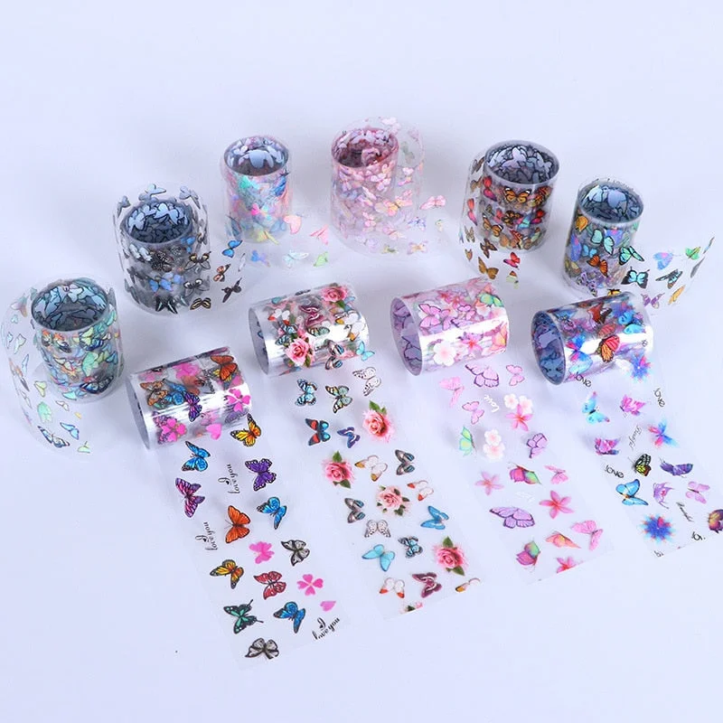 Flower Nail Art Transfer Foil Sticker Mable Series Paper Wraps Adhesive Decals Nails Decoration Accessories For Nails DIY Design-Nail Inspo