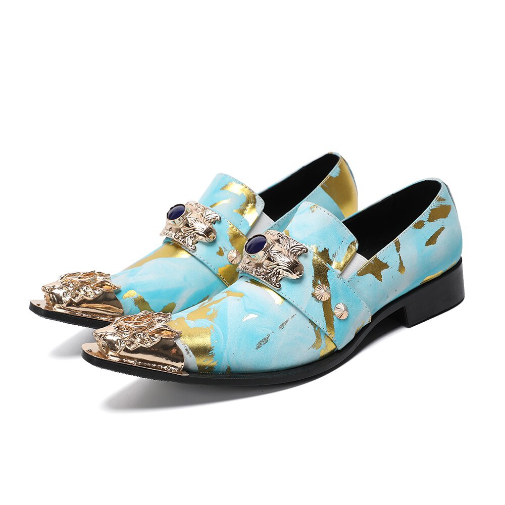 Trending Men Leather Shoes Metal Pointed Toe Plus Size Men's Flats Shoes Male Suits Shoes