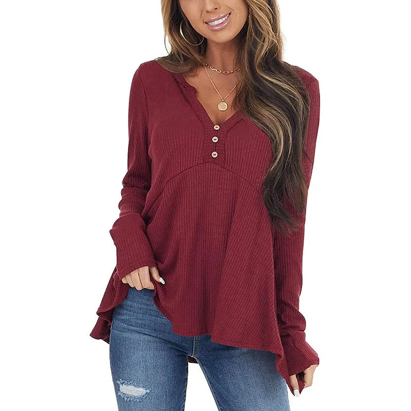 V-Neck Long Sleeve Sweater Loose Sweater