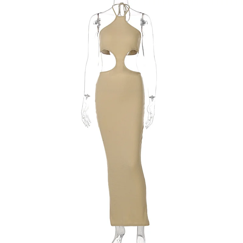 2023 Sleeveless Hollow Out Backless Slip  Maxi Dress Summer Women Fashion Streetwear  Clothing