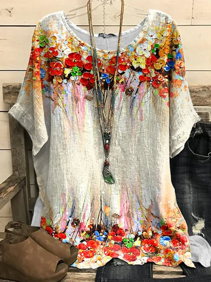 Casual Oil Printed Short Sleeve Top socialshop