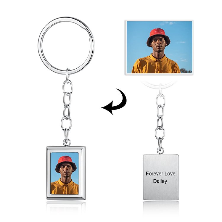 Personalized Photo Engraved Keychain Square Shape Pendant
