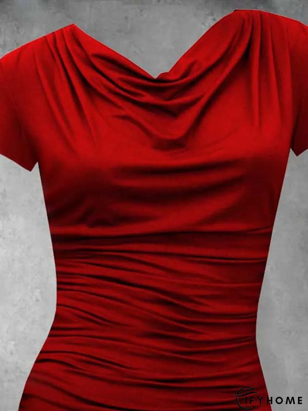 Solid Casual Cowl Neck Short Sleeve T-shirt | IFYHOME
