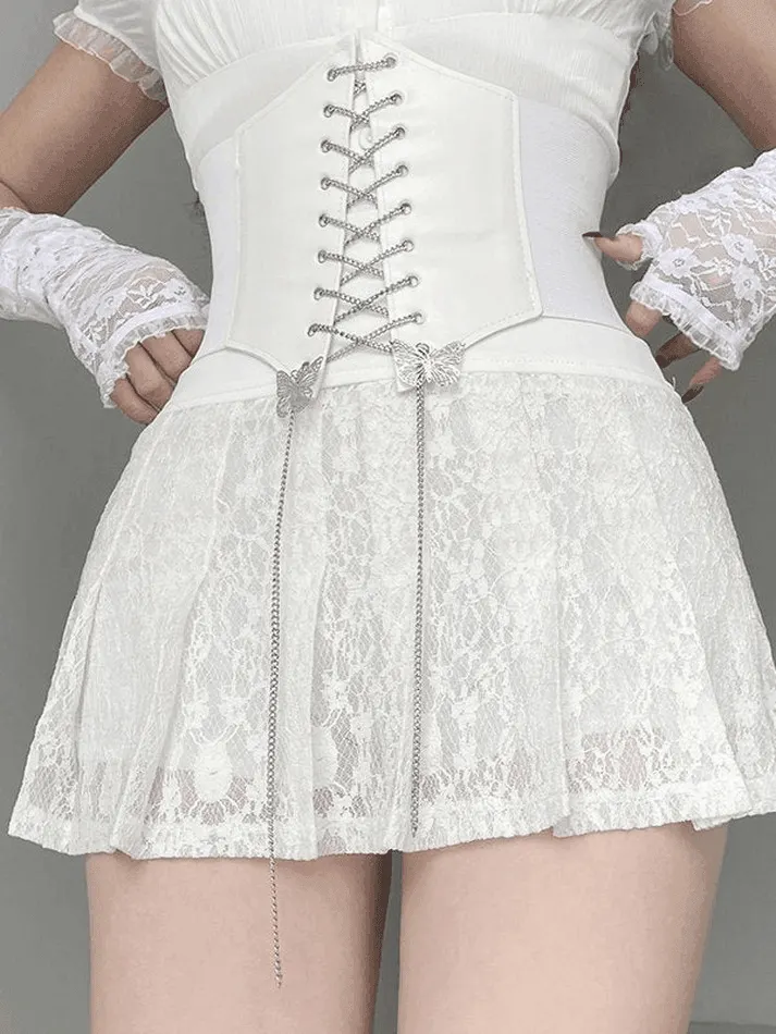Brownm A Line Pleated Lace Mini Skirt