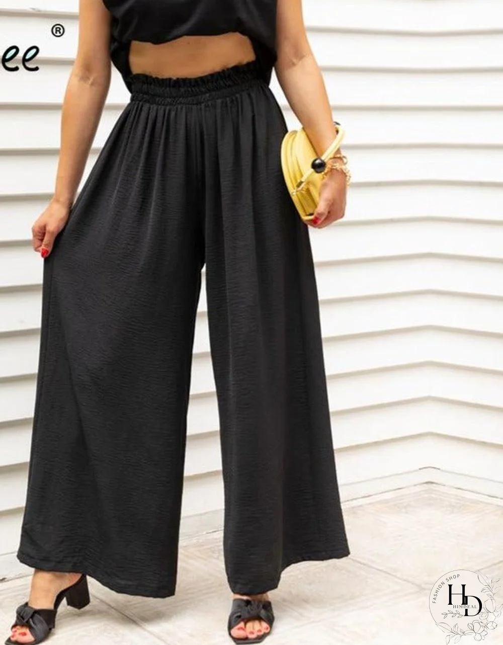Solid color high waist wide leg pants women Loose casual summer pants trousers Classic ruffled soft long female bottoms