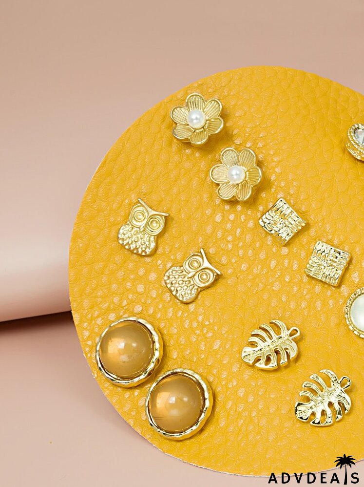 7pairs Flower Decor Stud Earrings