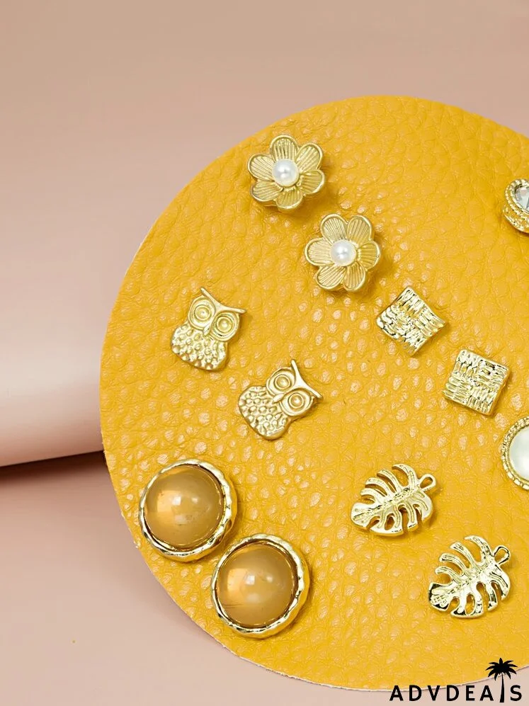 7pairs Flower Decor Stud Earrings