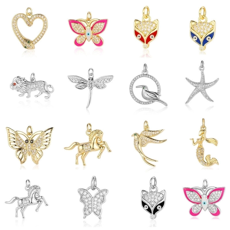 1 Piece Copper Zircon 18K Gold Plated Fox Mermaid