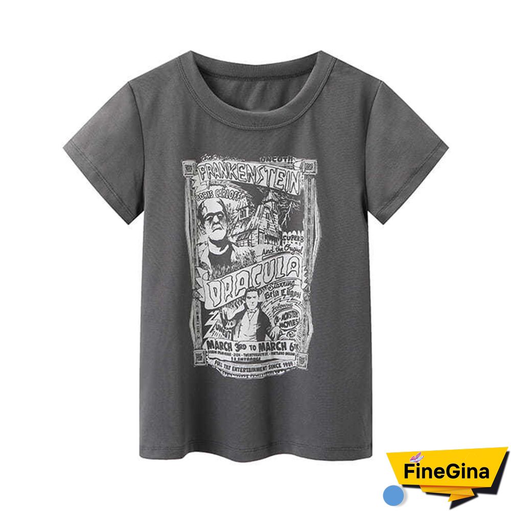 Gothic Portrait Print T-shirt Aesthetic Short Sleevle Sweats Tees Harajuku Streetwear White Crop Top Women Clothes