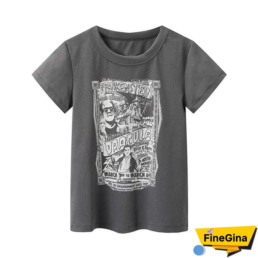 Gothic Portrait Print T-shirt Aesthetic Short Sleevle Sweats Tees Harajuku Streetwear White Crop Top Women Clothes