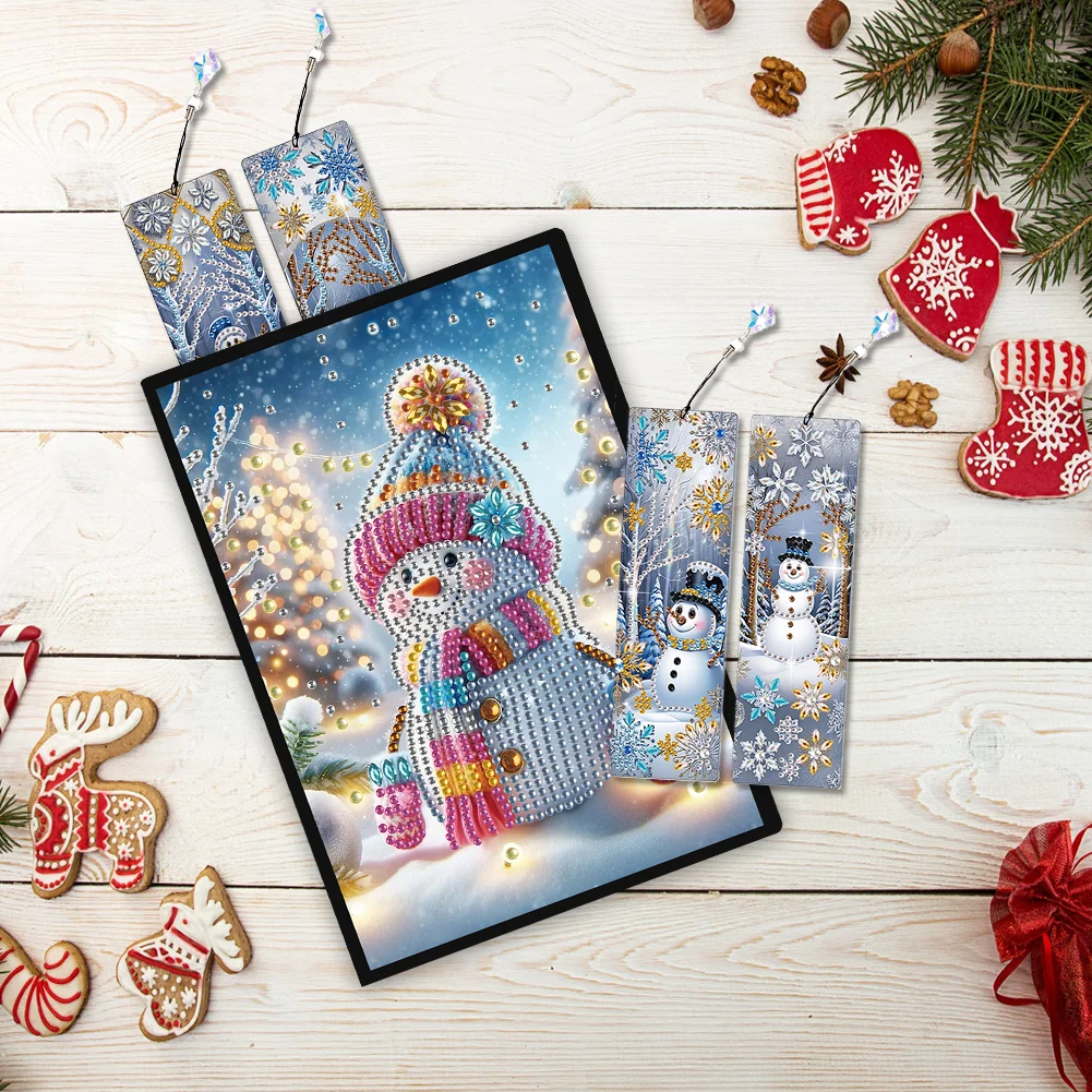 Snowman A5 Size Diamond Painting Notebook Set with 4Pcs Bookmark Holiday Gift