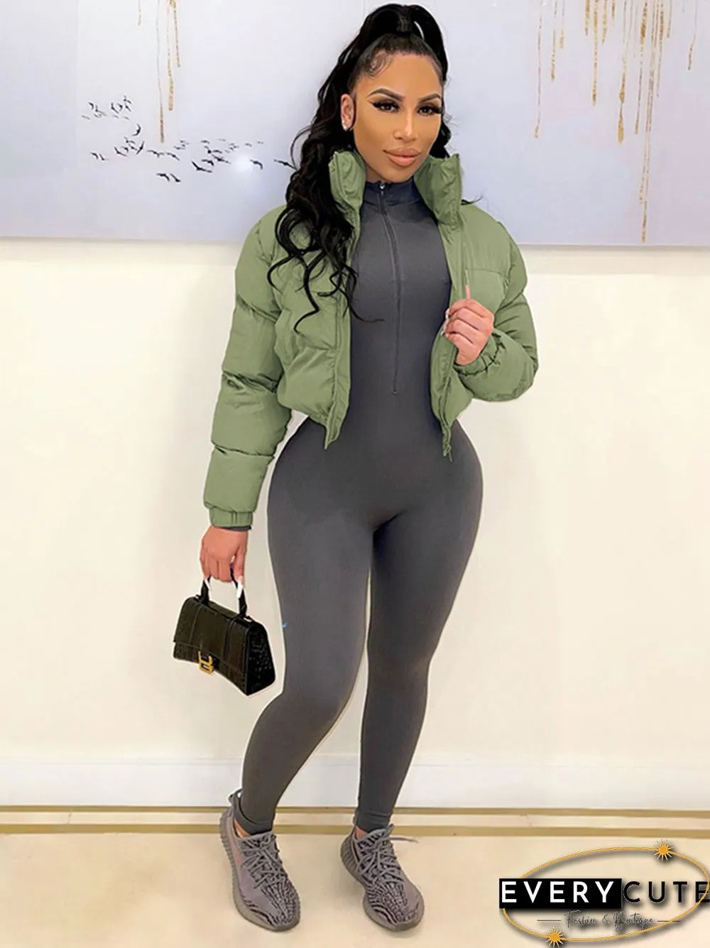 Cotton Padded Coat Women Patchwork Puffer Parka Outwear Solid Color Winter Warm Zipper