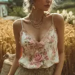 Bohemian Retro Pink Floral Pattern Women's Sleeveless Thin Shoulder Strap Vest - Image 2
