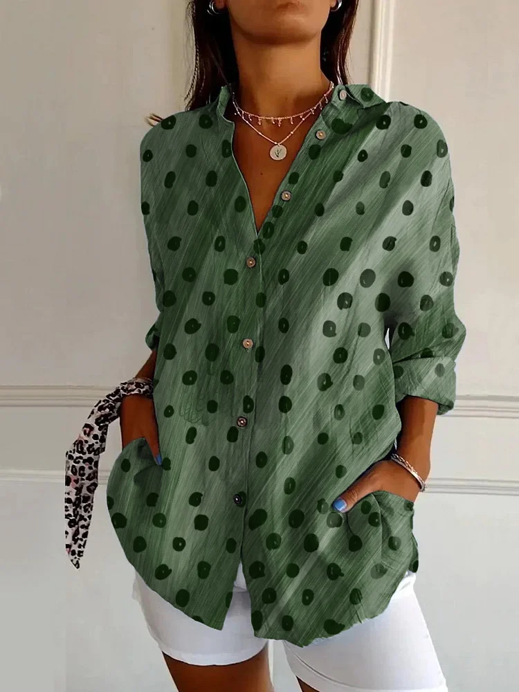 Vintage Abstract Art Polka Dot Print Casual Long Sleeve Shirt