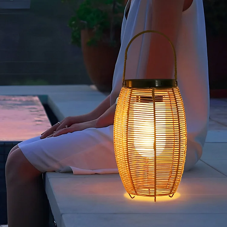 Portable Lantern Rattan LED Waterproof Solar Outdoor Lights Floor Lamp - Appledas