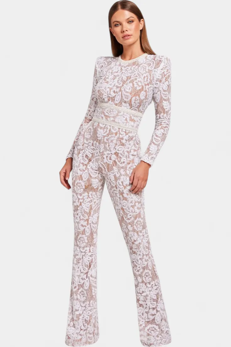 Lace Jumpsuit with Structured Corset Belt
