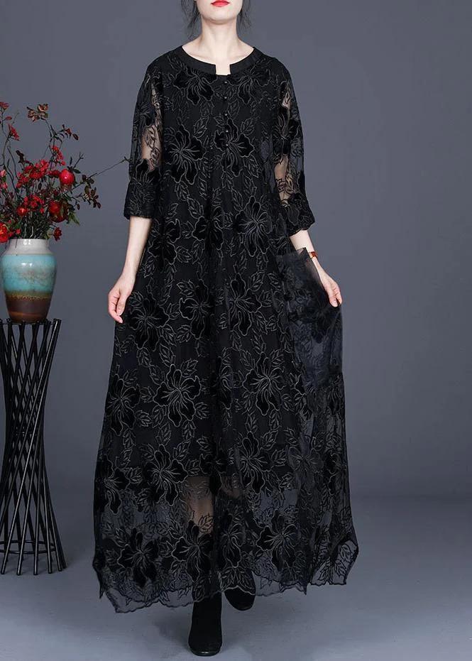 Unique Black Lace Dress Casual Plus Size Caftans Gown