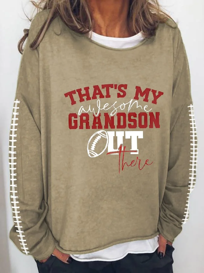 Women's That's My Awesome Grandson Out There Football Lover Printed Sweater