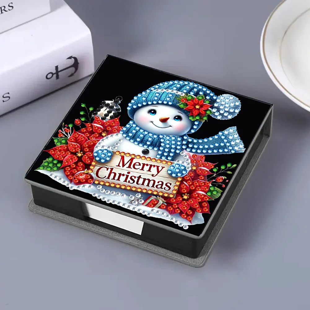 5D DIY PU Snowman Diamond Painting Notecard Box Gem Art Sticky Note Holder