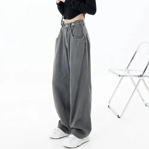 Nncharge Winter Women's Y2K Wide Leg Pants Baggy Retro Casual Style Denim Trouser Harajuku Vintage High Waist Loose Fit Jeans