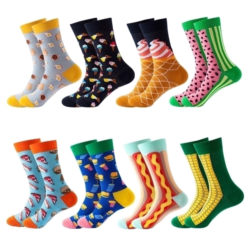 Unisex Casual Fruit Hamburger Poached Egg Cotton Spandex Polyester Ankle Socks A Pair