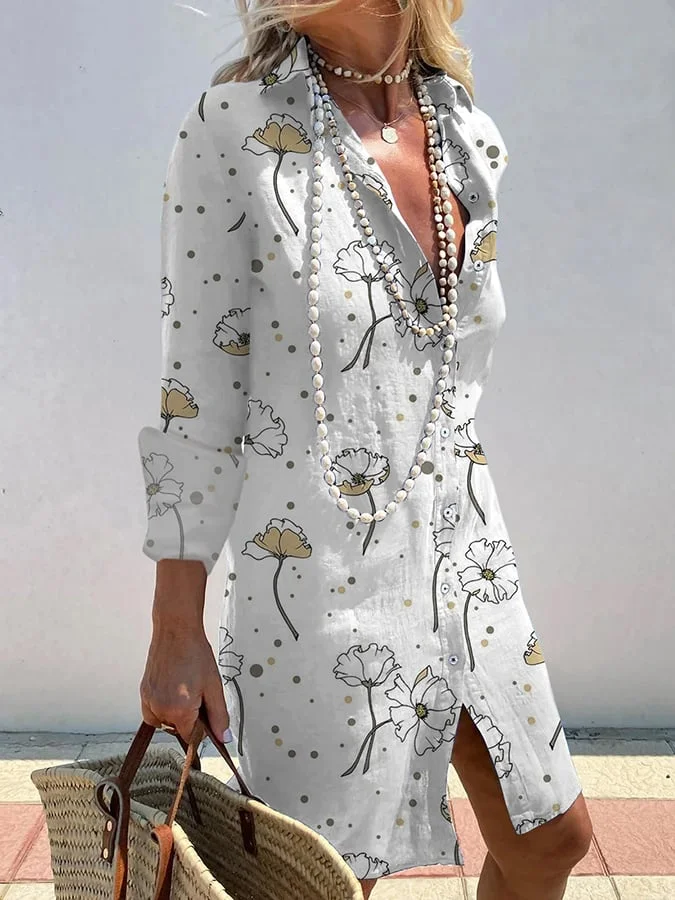 Women's Elegant Floral Print Shirt Dress