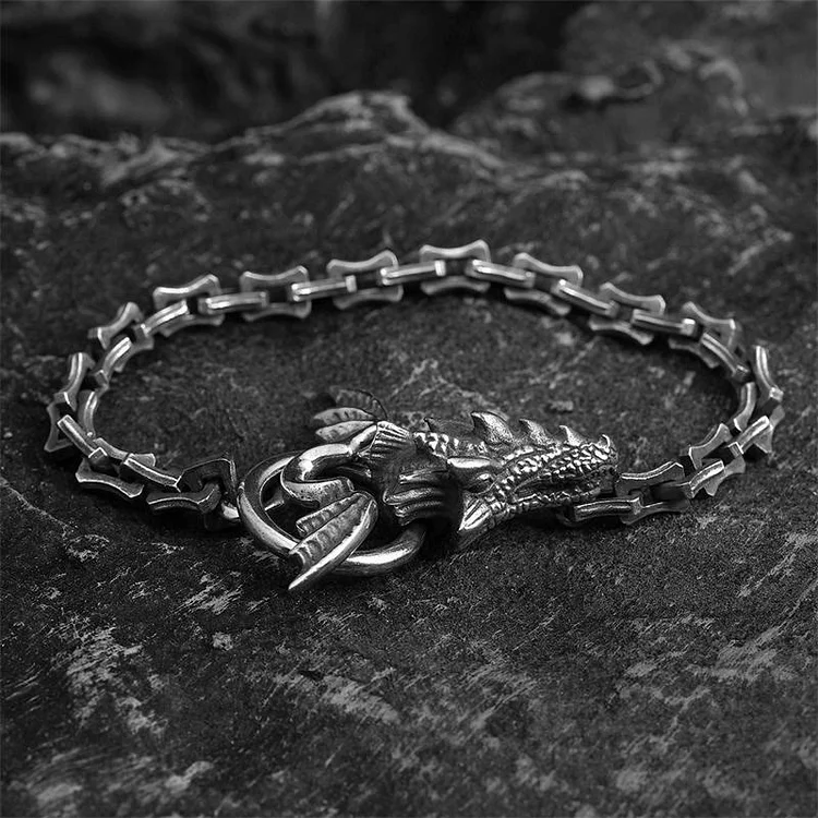 Coutureaura Gothic Style Dragon Bone Chain Dragon Head Bracelet