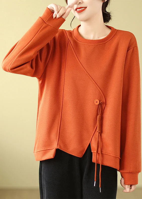Women Casual Orange Tasseled Cotton Pullover Streetwear Top Fall